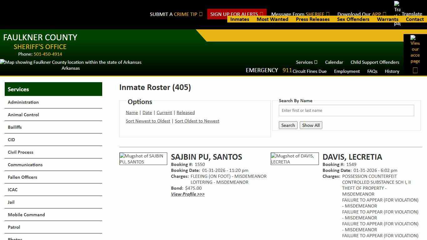 Inmate Roster - Page 0 Current Inmates Booking Date Descending - Faulkner County Sheriff's Office
